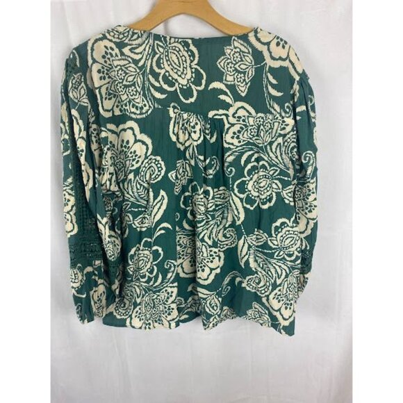 Angie Bohemian Floral Pheasant Green White Top Women's XL - Picture 2 of 9